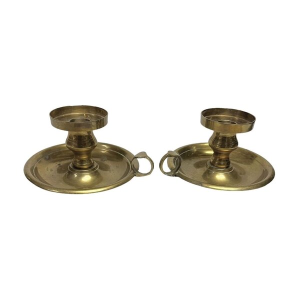 2 International Silver Co. Vintage Candle Holder Solid Brass with Finger Ring - Picture 10 of 12